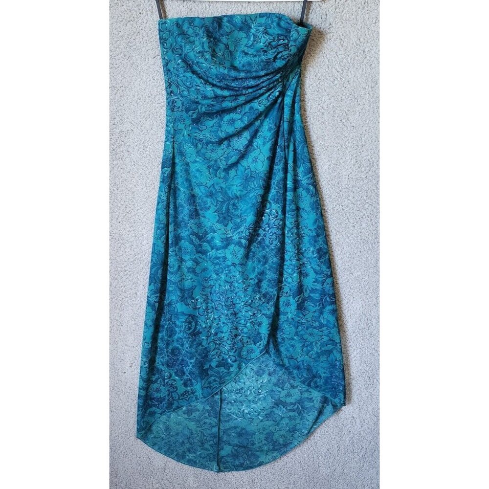 Vtg I.N San Francisco 90s Y2K Strapless Midi Dress Grunge Fairy Teal Blue Size M